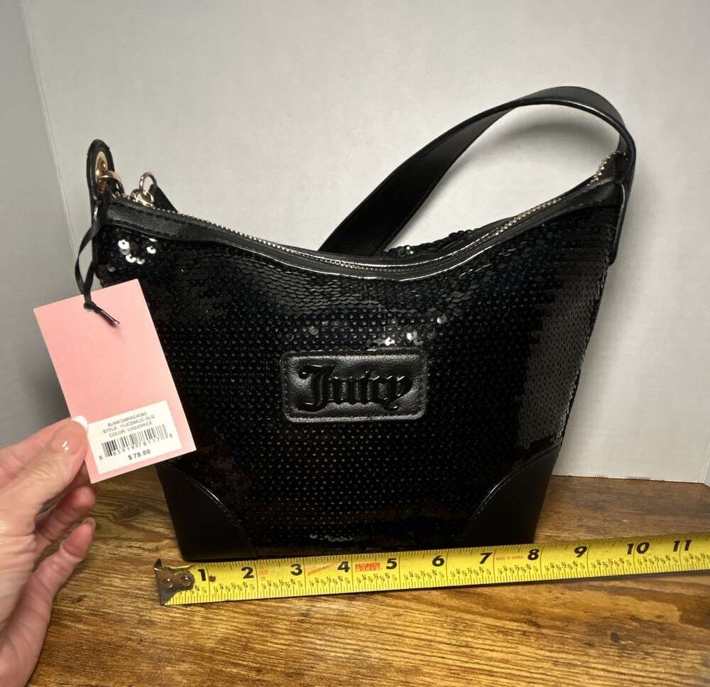 Juicy Couture Black Sequin Hobo Handbag BLANK CANVAS HOBO